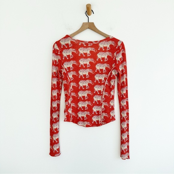 Intimately Free People Home All Day Elephant Thermal Pajama Top Small Orange - Picture 3 of 7